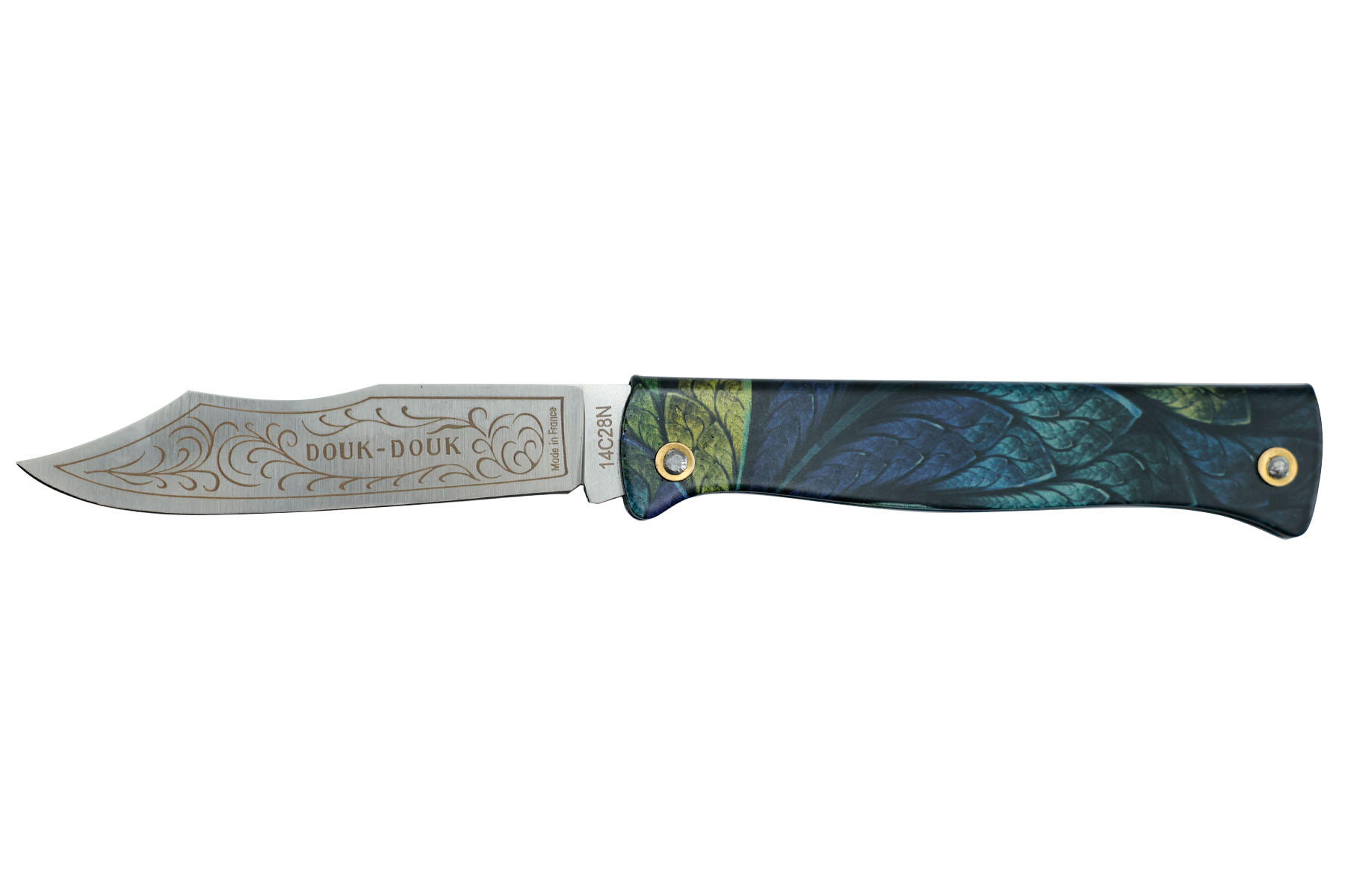 Couteau Douk-Douk de Cognet motif Plume de Paon - Série Limitée