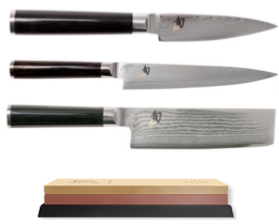 Set de 3 couteaux japonais Kai Shun Classic - 3 couteaux pour légumes + pierre à aiguiser Kai