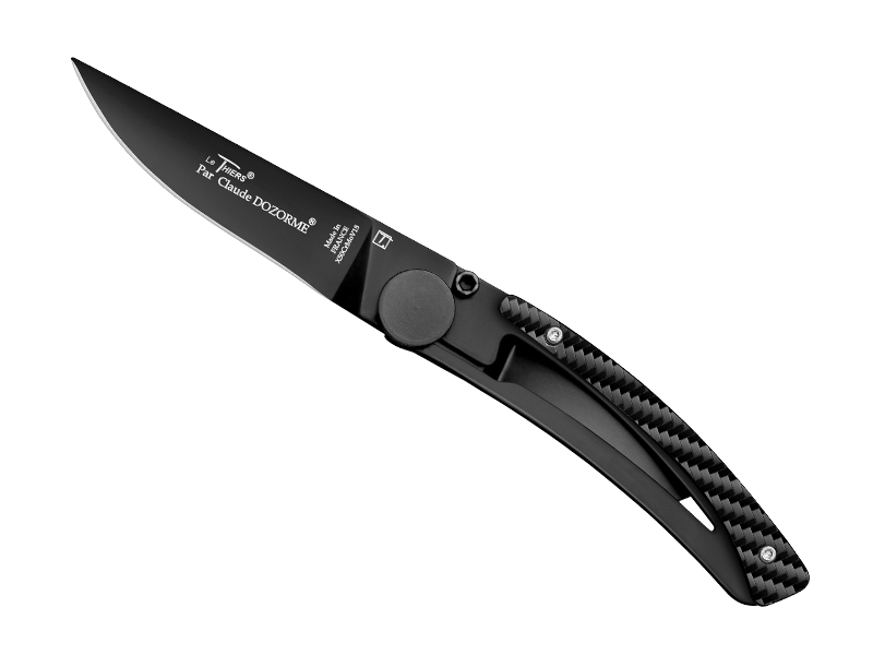 Couteau Le Thiers Liner Lock C. Dozorme full black  - manche 10.5 cm fibre de carbone