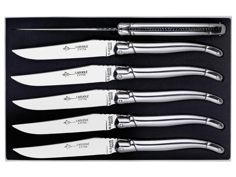 Coffret 6 couteaux de table Laguiole G. David Arbalète - plein manche inox 23 cm