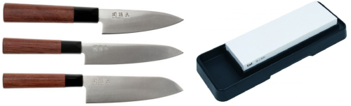 Set de 3 couteaux Kai Seki Magoroku forme japonaise et pierre