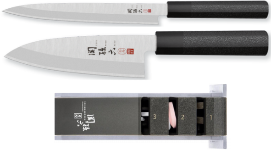 Set de 2 couteaux japonais Kai Seki Magoroku Hekiju avec affûteur - Couteaux pour gauchers