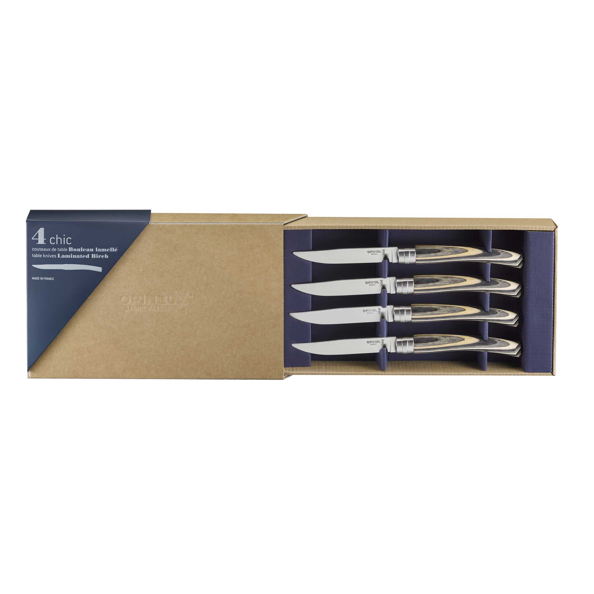 Coffret Opinel Table Chic bouleau lamellé - 4 couteaux de table