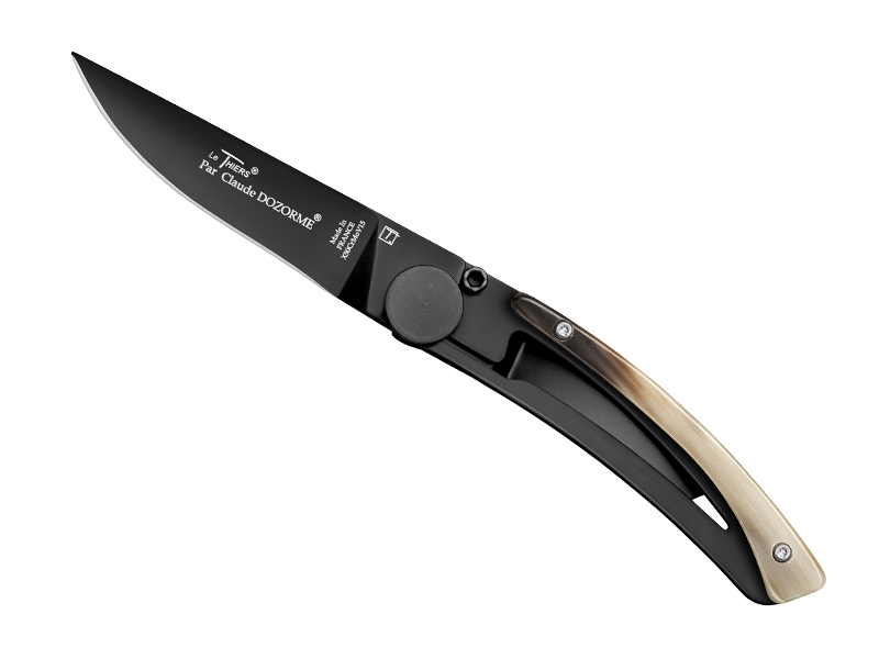 Couteau Le Thiers Liner Lock C. Dozorme full black - manche 10.5 cm corne claire