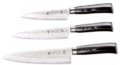 Set de 3 couteaux de cuisine Japonais Tamahagane Hammered" Forme Européenne"