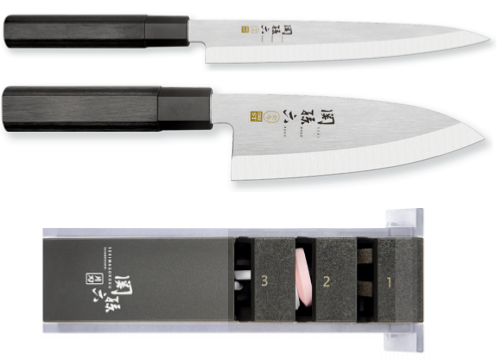 Set de 2 couteaux japonais Kai Seki Magoroku Kinju + affûteur Kai - Couteaux pour droitiers