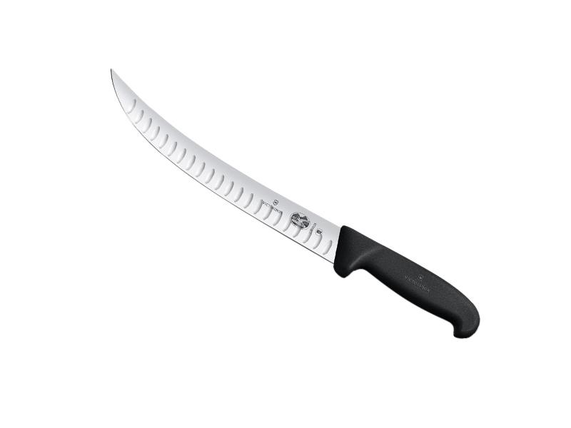 Couteau abattre/boucher Victorinox, lame étroite alvéolée 25 cm - manche fibrox noir