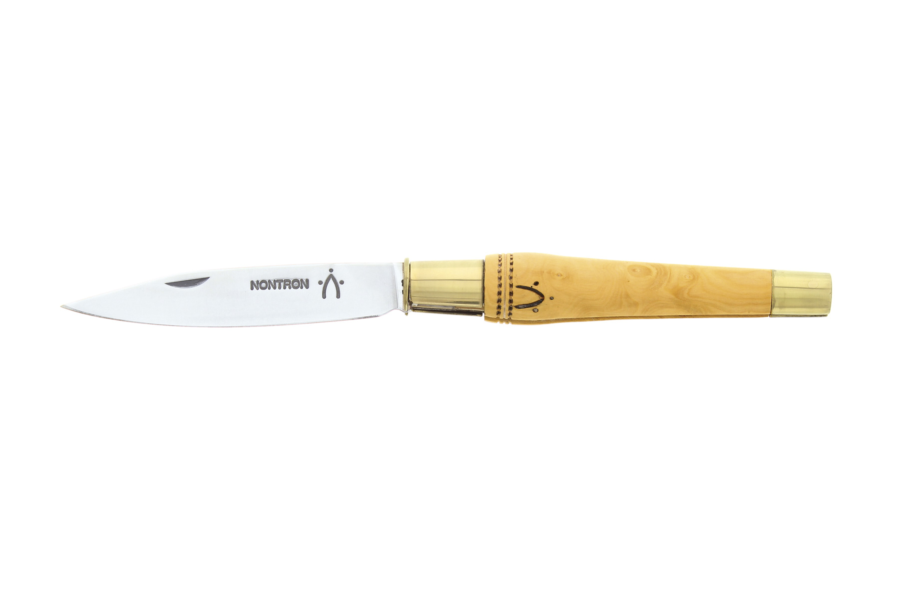 Couteau Nontron n°25 - manche double virole laiton 11,5 cm buis pyrogravé
