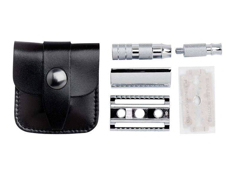 Rasoir de voyage peigne fermé Merkur étui cuir noir