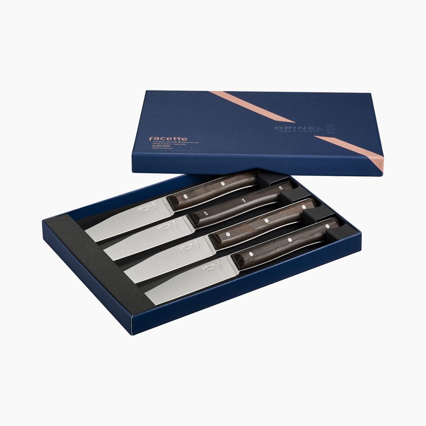 Coffret de 4 couteaux  Opinel de table Facette Frêne sombre de 11cm