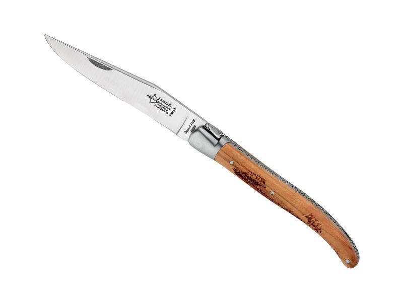 Couteau pliant Laguiole G. David Arbalète - Manche olivier gravé sangliers 12 cm