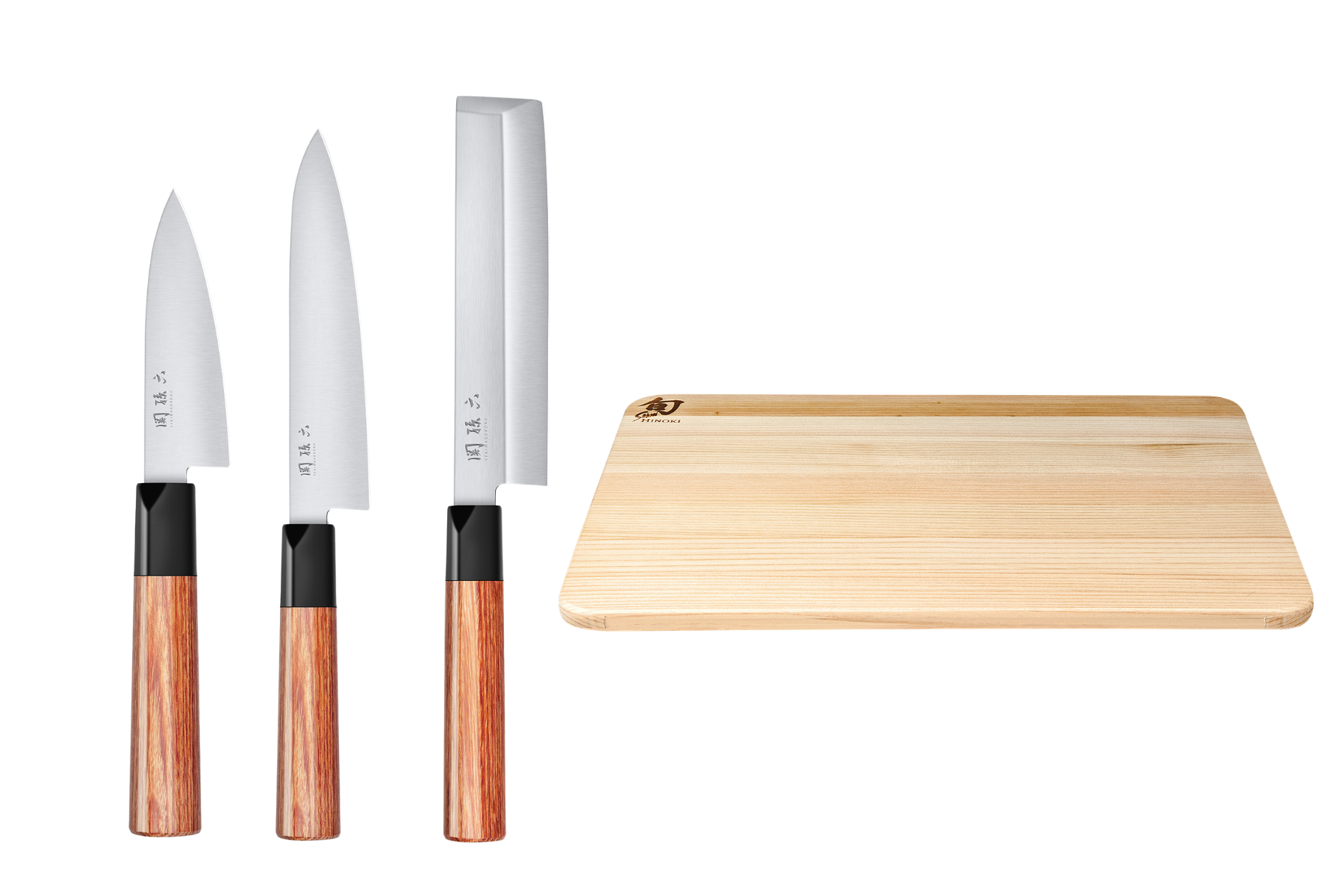 Set de 3 couteaux japonais Kai Seki Magoroku Red Wood - 3 couteaux pour légumes + planche Kai