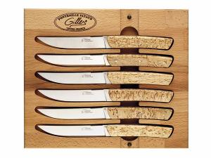 COFFRET DE 6 COUTEAUX DE TABLE GILLES FONTENILLE-PATAUD - "LE THIERS" BOULEAU 23CM