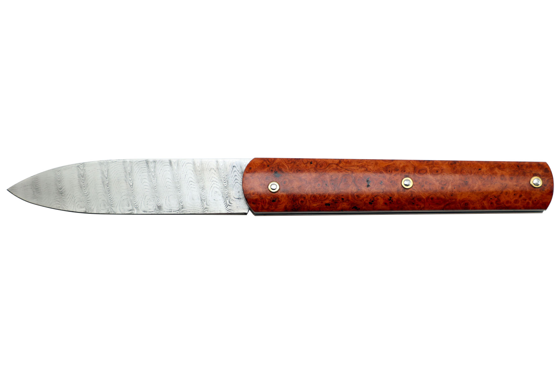 Couteau modèle le Parisii manche  loupe amboine, lame damas