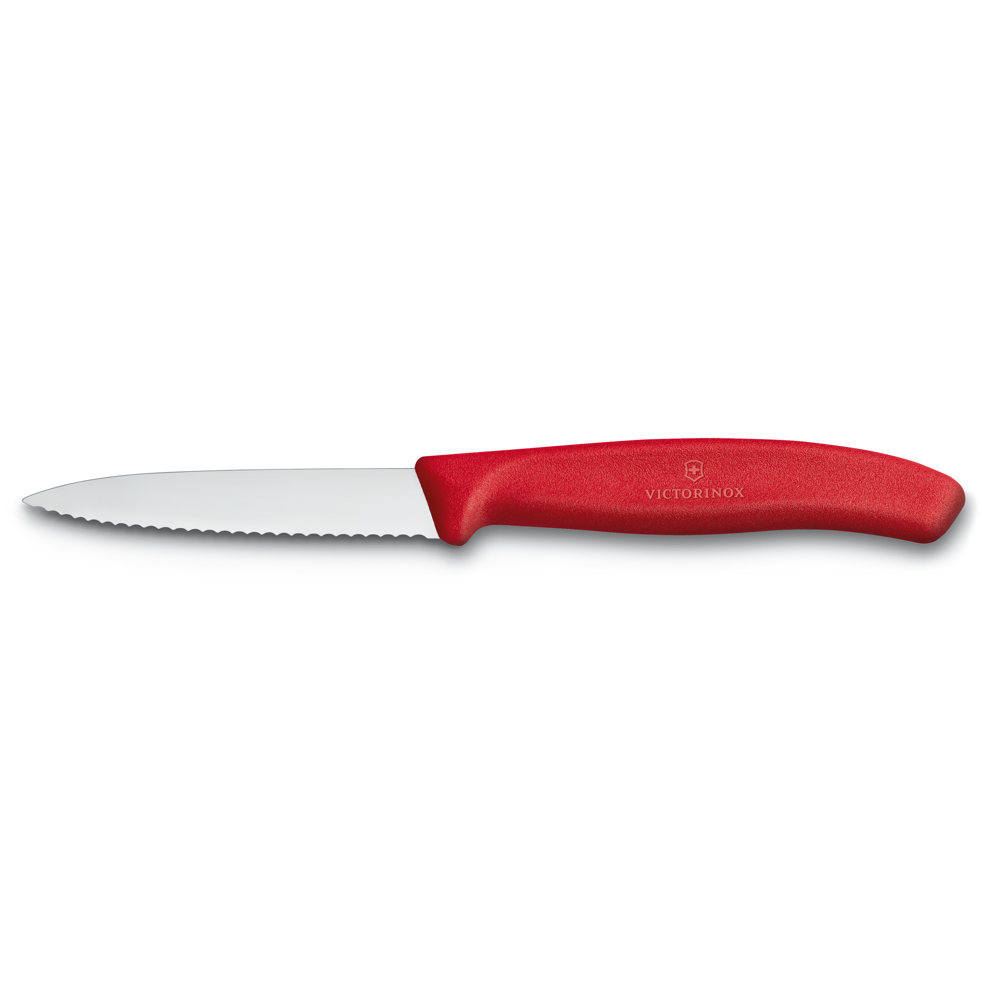 Couteau d'office Victorinox Swiss Classic - lame dentée 8 cm - pointe milieu - manche rouge