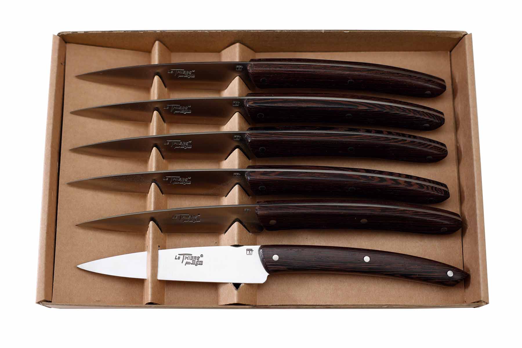 BJB - Coffret de 6 couteaux de table "campagne" Thiers forme office BJB satiné Wengé