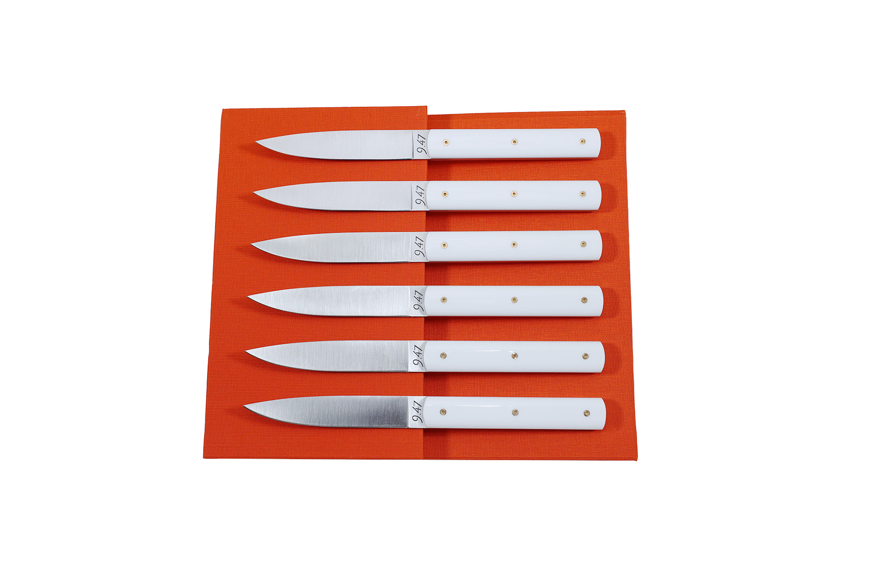 Coffret de 6 couteaux de table 9.47 atelier Perceval -blanc vis or