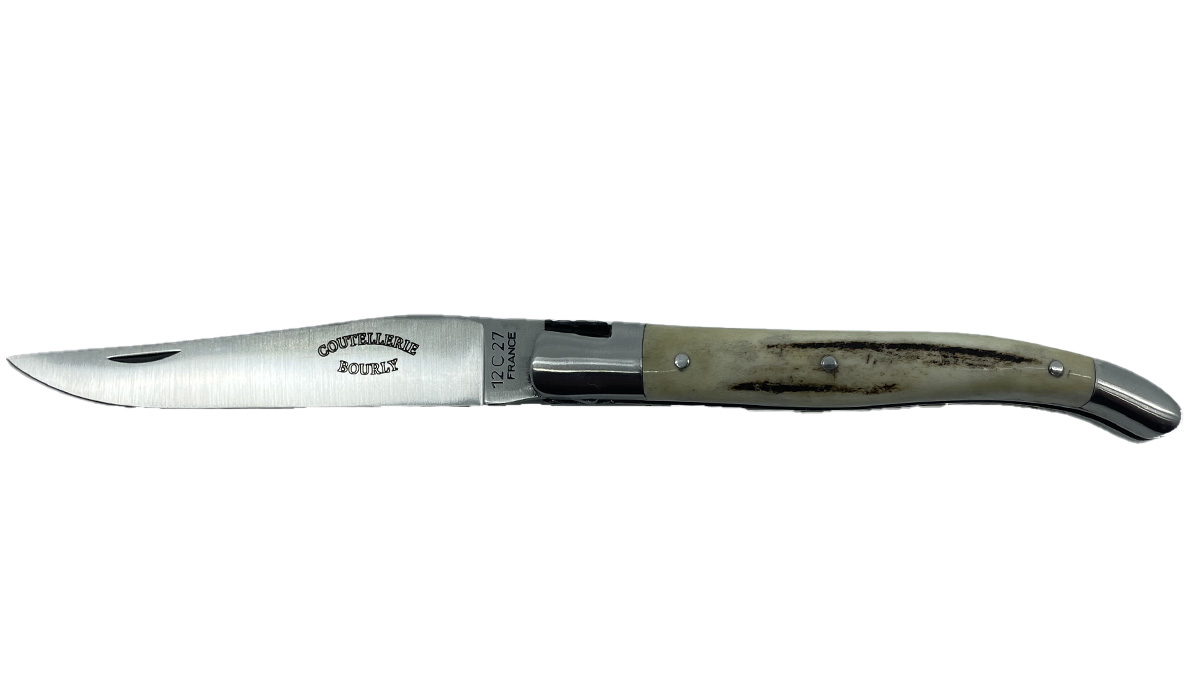 Couteau pliant "Laguiole Coutellerie Bourly" de 12 cm - Bois de cerf