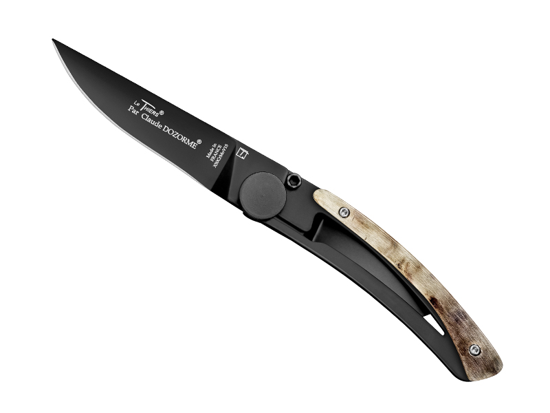 Couteau Le Thiers Liner Lock C. Dozorme full balck  - manche 10.5 cm corne de bélier