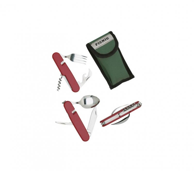 Couvert Camping Herbertz 6 pièces P Rouge 11cm Inox + étui
