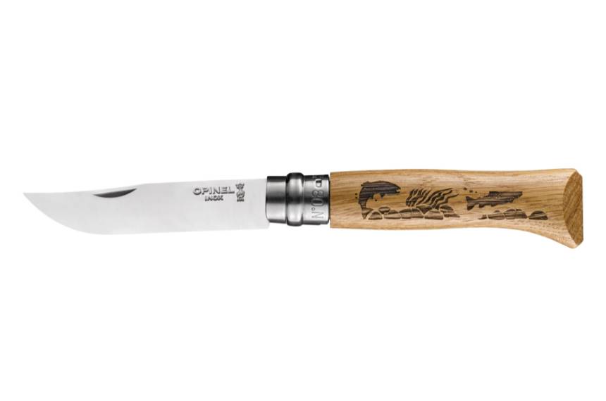 Opinel n°8 Animalia manche en chêne motif poisson