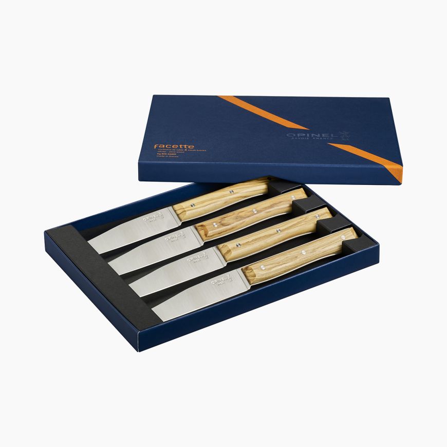 Coffret de 4 couteaux  Opinel de table Facette Olivier de 11cm