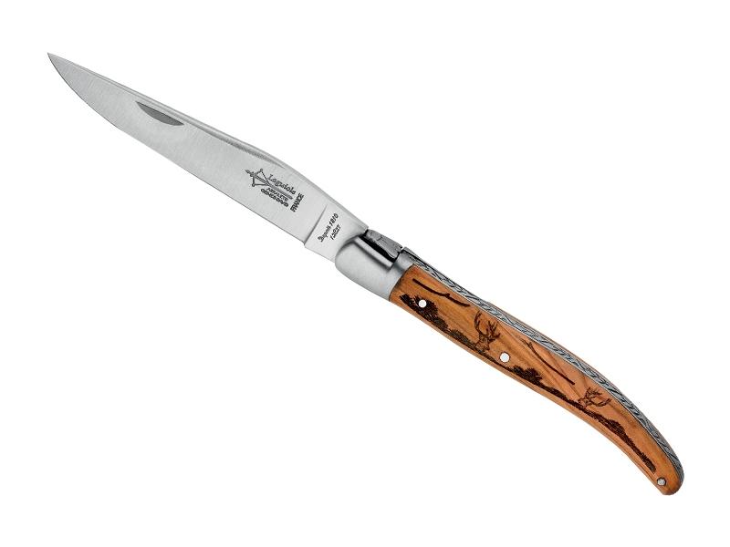 Couteau Laguiole G. David Arbalète - Manche olivier gravé cerf 12 cm