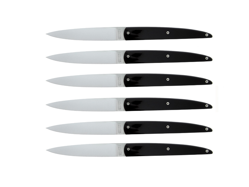 Coffret 6 couteaux de table G. David Arbalète - manche acrylique noir 23 cm