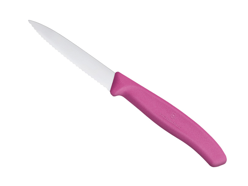 Couteau office Victorinox Swiss Classic lame 8 cm crantée - manche rose