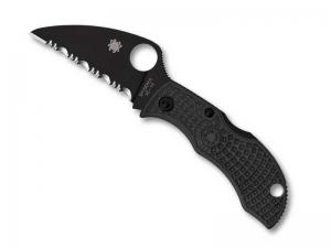 Couteau Spyderco Manbug semi-denté - manche 6,5 cm nylon/fibre de verre noir.