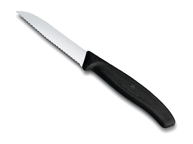 Couteau d'office Victorinox lame 8 cm crantée - rabattue - manche noir