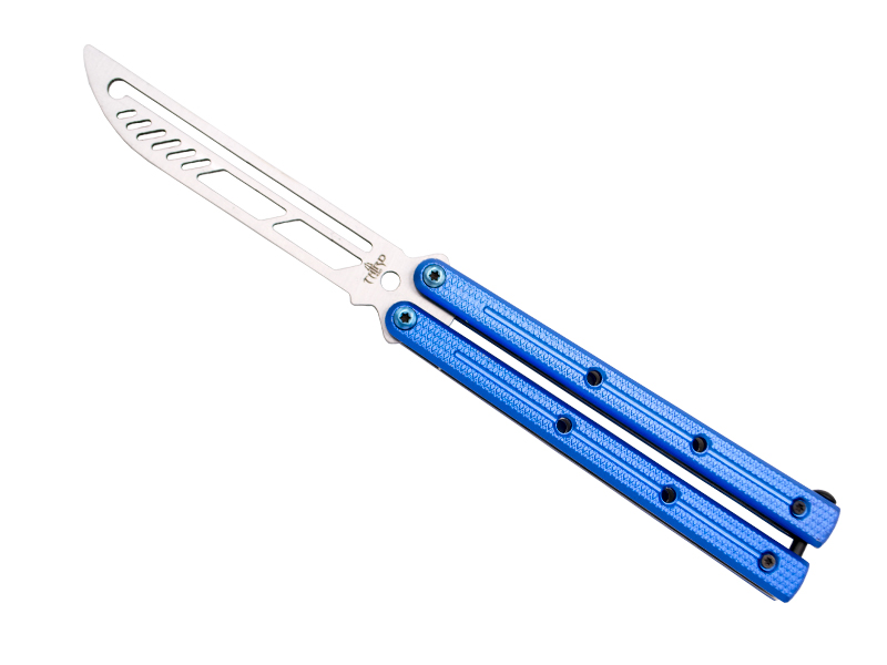 Couteau papillon d'entrainement Third - manche 12,5 cm aluminium bleu