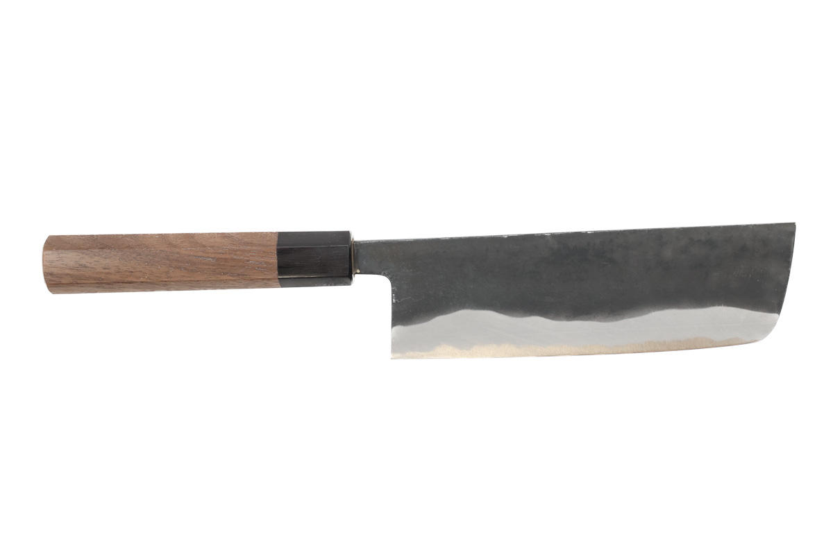 Couteau japonais artisanal Shiro Kamo brut de forge - Couteau nakiri 16 cm