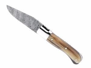 COUTEAU LAGUIOLE GILLES FONTENILLE-PATAUD - GENTLEMAN POINTE DE CORNE BLONDE 10.5CM DAMAS