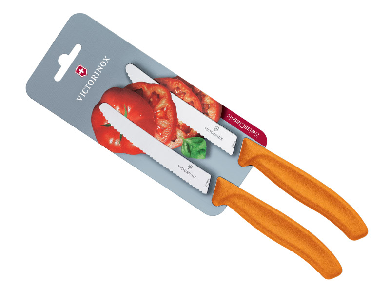 Carte de 2 couteaux de table/tomates 8 cm Swiss Classic orange