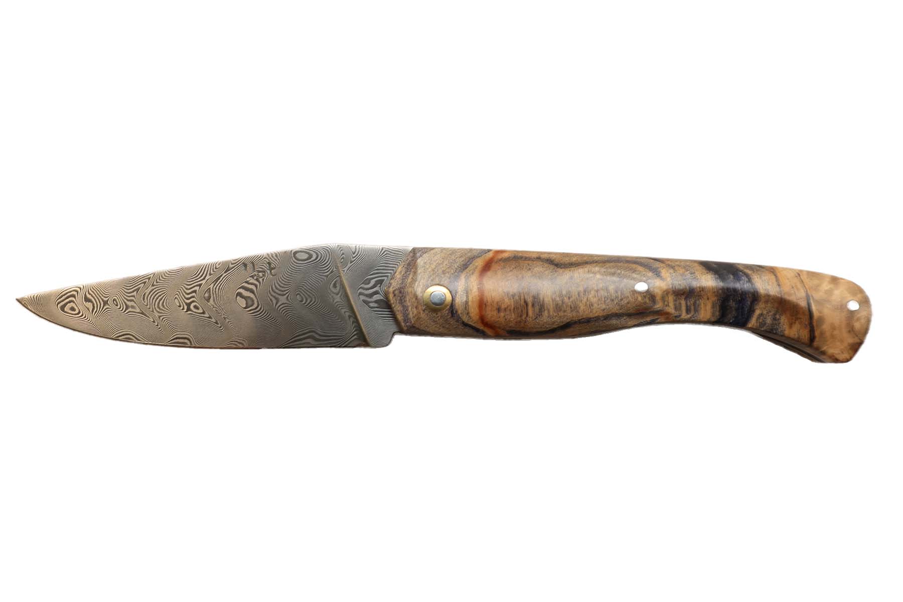 Couteau le "Boulary" par la coutellerie la Bonne Trempe -  Hêtre stabilisé - damas