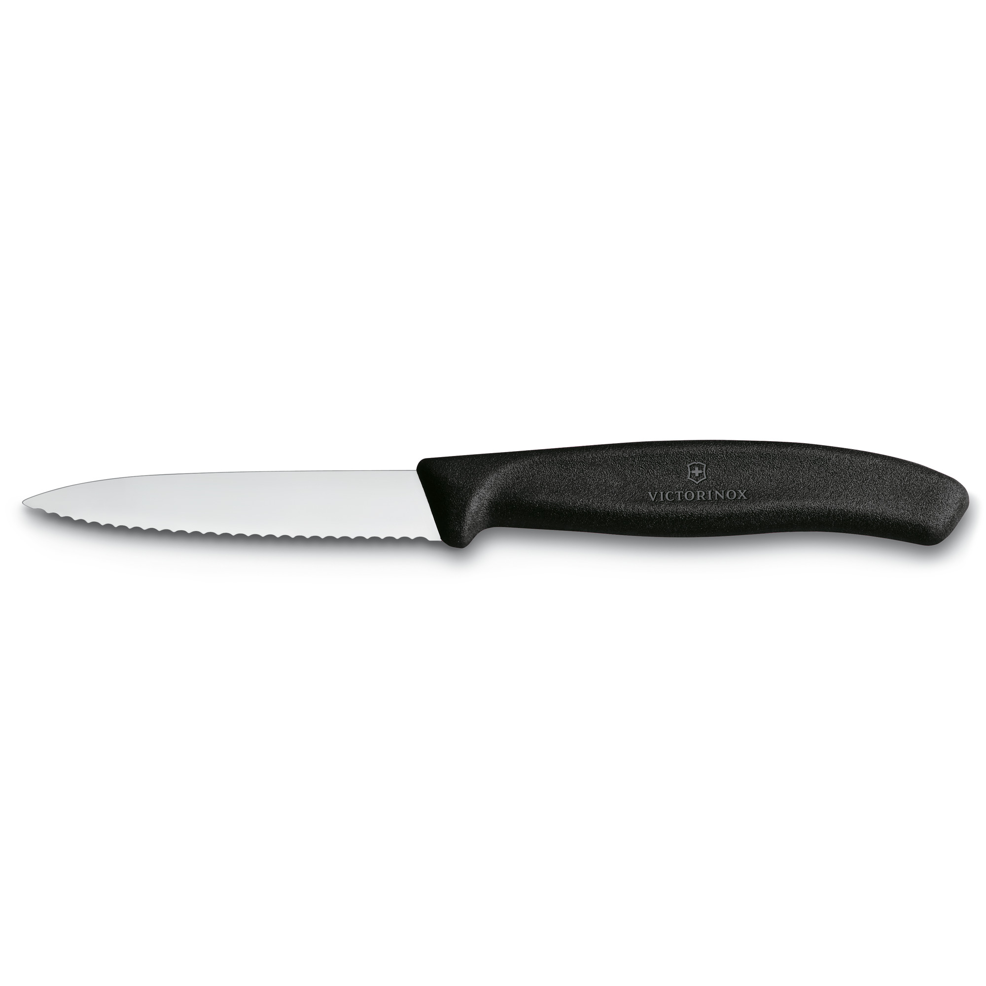 Couteau d'office Victorinox Swiss Classic - lame dentée 8 cm - pointe milieu - manche noir